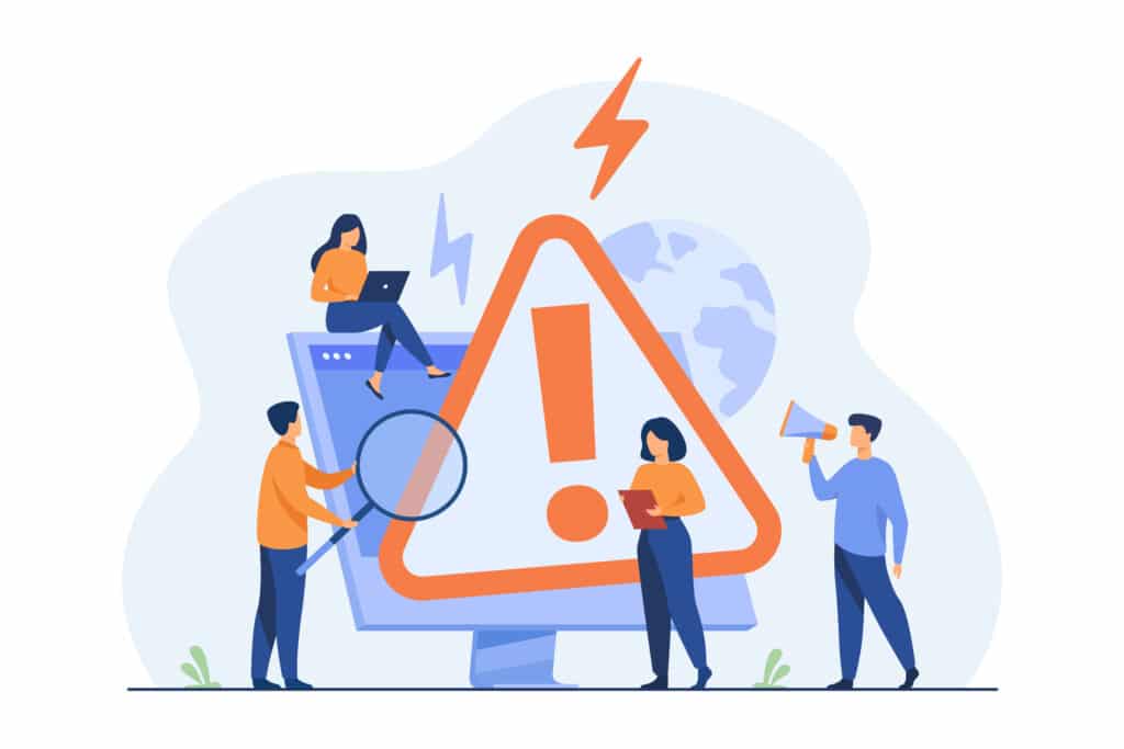 Pessoas com um sinal de alerta ao usar o redirecionador de encomendas