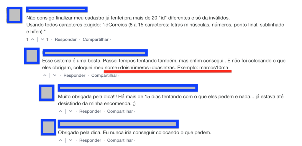 Resolver problemas com o idcorreios