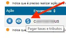 Clicando na opção para pagar as taxas e tributos através do Minhas importações