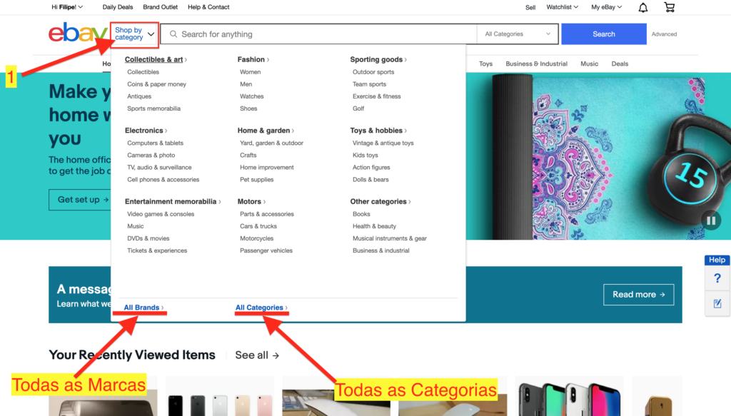 Categorias do ebay