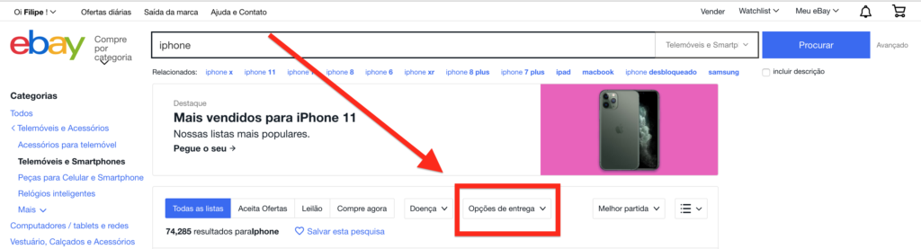 Escolher entrega ebay