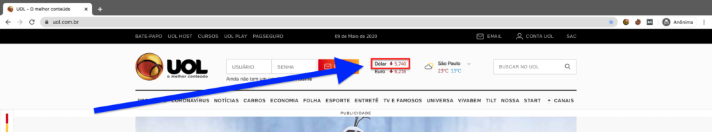 Pronto: Site abrirá com o valor do dólar de hoje