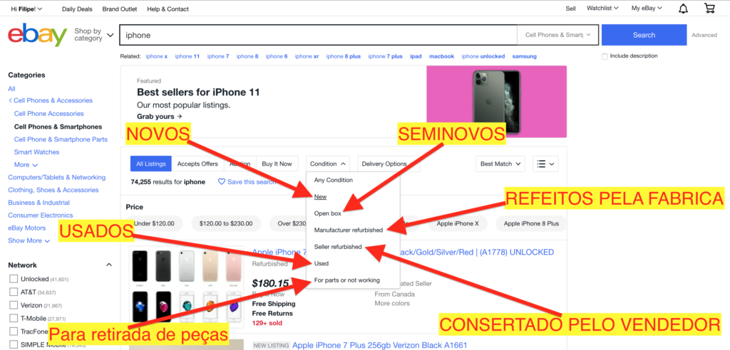condição dos produtos ebay