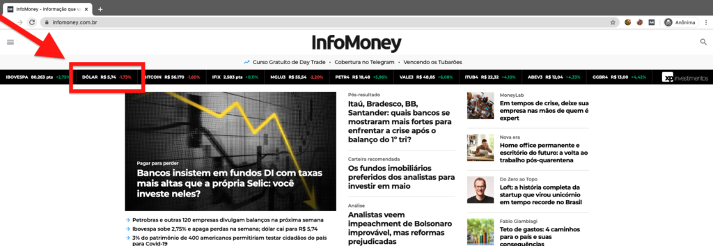 Pronto: Site abrirá com o valor do dólar de hoje