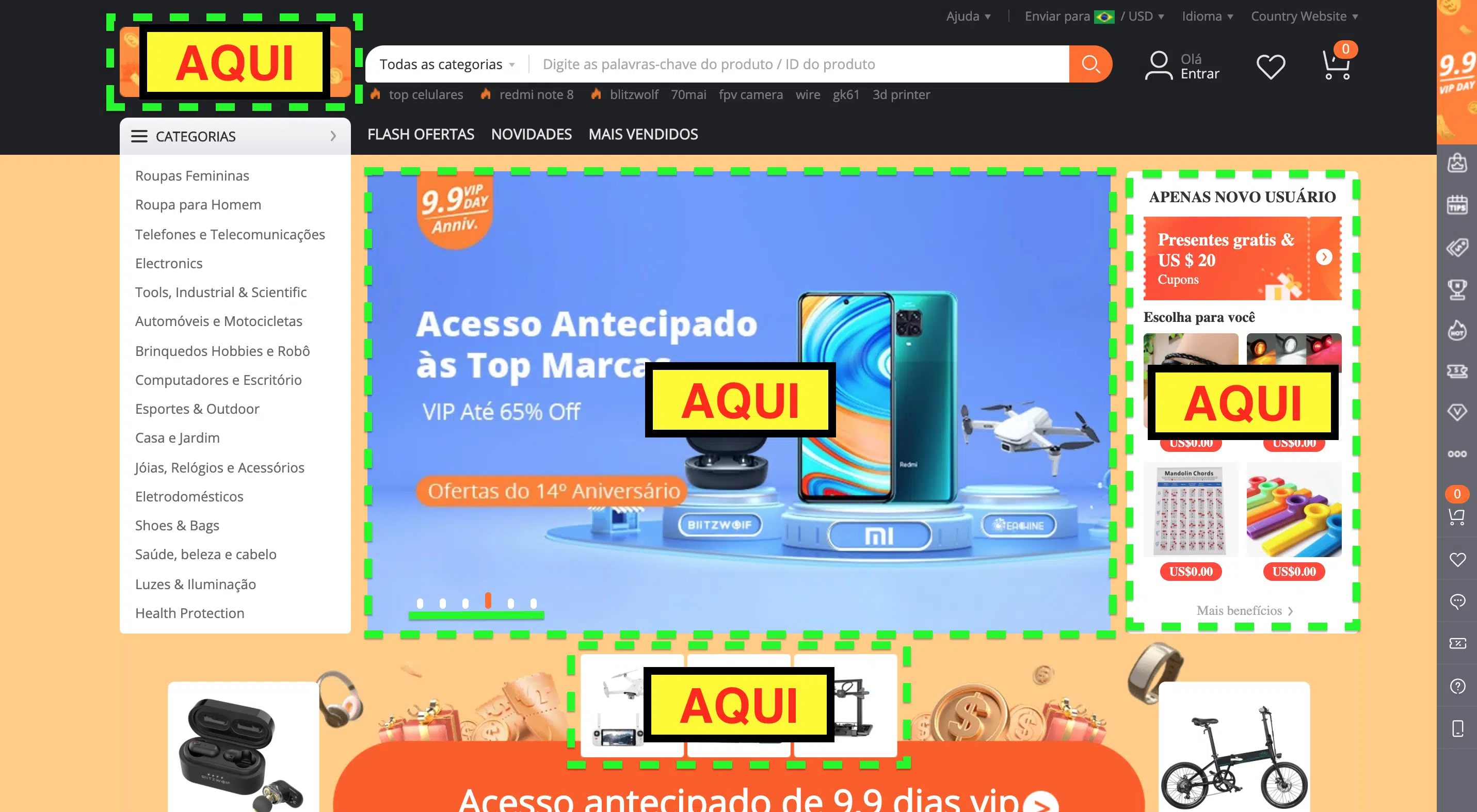 Captura de Tela do site BANGOOD | banners e popups