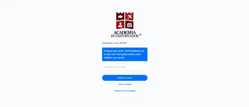 Academia do importador login