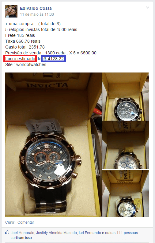 Lucro de mais de 4k vendendo relógios