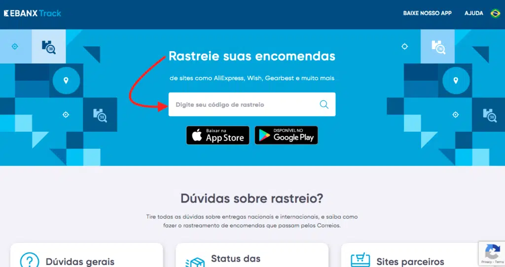 rastreamento internacional no site da Ebanx Track